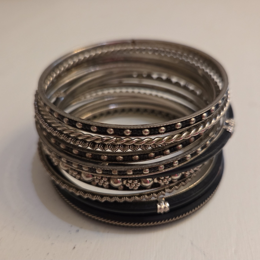 Amrita Singh Silver and Black Bracelet Set
